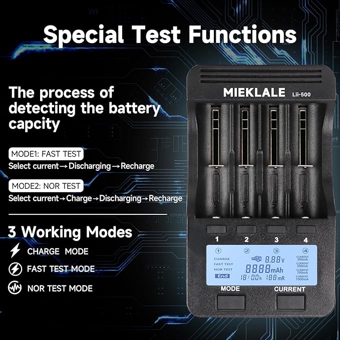 18650 Battery Charger, MIEKLALE 4 Bay Battery Charger - Image 3