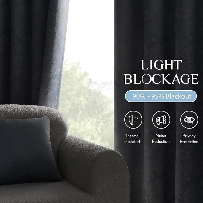 Beauoop Blue Floral Jacquard Blackout Curtains 84 Inches Long - Image 3