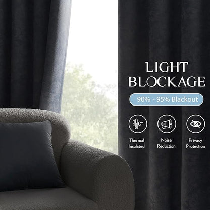 Beauoop Blue Floral Jacquard Blackout Curtains 63 Inches Long 2 Panels - Image 4