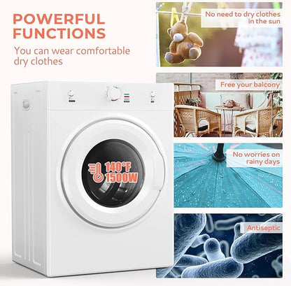 Euhomy Dryer, 3.5 Cu. Ft. 1500W Clothes Dryer, Stainless Steel Tumble Dryer - Image 4