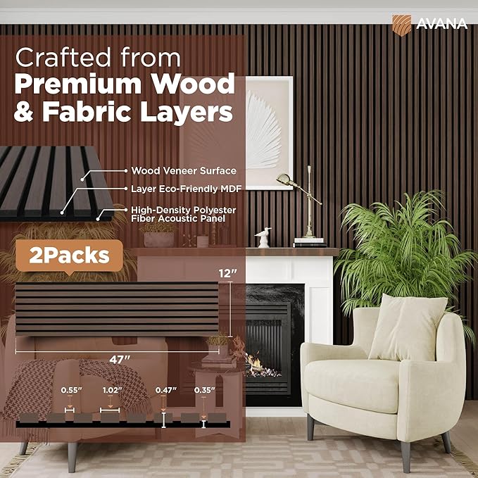 Avana Acoustic Wood Wall Panels – 47.2 x 12.6 Inch Dark Walnut Oak Acoustic - Image 4
