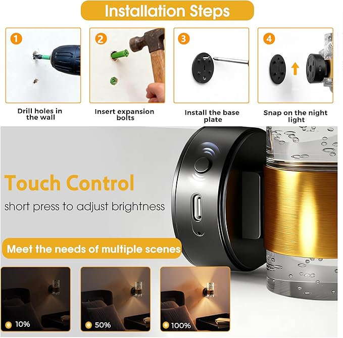 L LOHAS LED Motion Sensor Night Light, 2 Pack Wireless Rechargeable Wall - Image 4