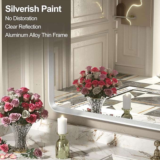 48x30 Inch Silver Bathroom Mirror - Image 3