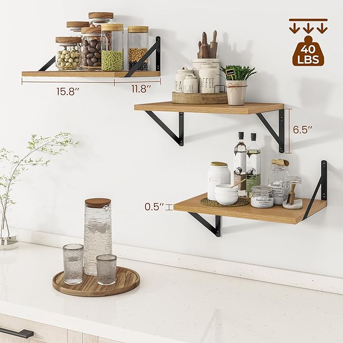 Heimlove Deep Floating Shelves for Wall, 12 Inch Deep Floating Shelves Set of 3 - Image 3