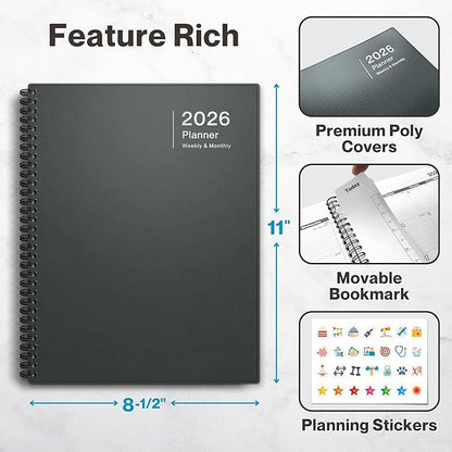 Dunwell 2026 Planner Book 8.5x11, Weekly Monthly Calendar, Jan to Dec, Large - Image 3