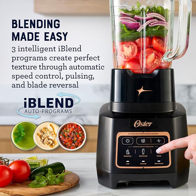 Oster Extreme Mix Blender, 64oz Glass Jar, 3 iBlend Preset Functions, 1600-Watts - Image 4