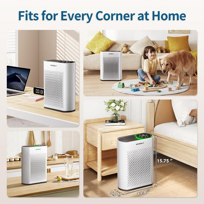 air purifier for large room, cleans 2,400 ft² on a desk or shelf