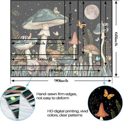 Zussun Green Mushroom Tapestry Moon Star Tapestries for Bedroom Aesthetic Starry Night Plant Tapastrys Wall Hanging Butterfly Snail Frog Wall Tapestry for Living Room Dorm (Dark, 48" x 36")