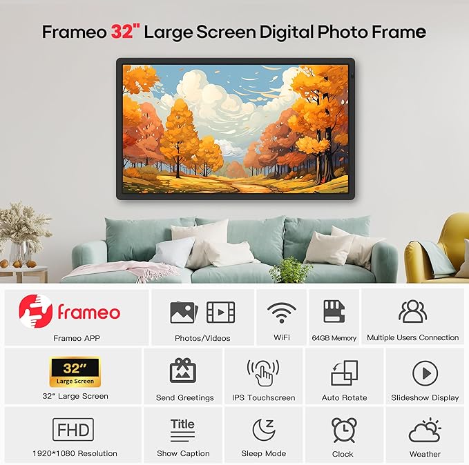 Frameo 32" Extra Large Digital Picture Frame, Smart WiFi Photo Frame - Image 8