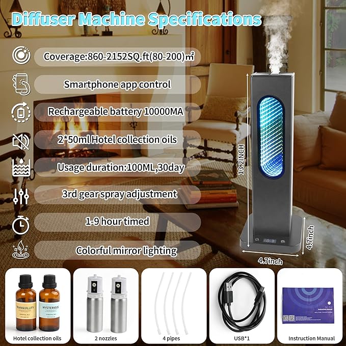 Waterless Scent Diffuser with APP WiFi Control, Portable Rechargeable Wireless - Image 2