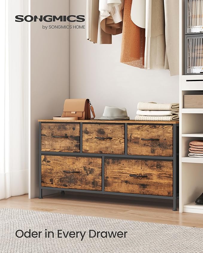 SONGMICS Dresser for Bedroom, Chest of Drawers, 5 Non-Woven Fabric Drawers - Image 3