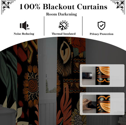 Tyrot Black Floral 100% Blackout Curtains for Bedroom, 52W x 84L,2 Panels | Colorful Botanical, Energy-Saving Thermal Insulation, Light Blocking, Room-Darkening Privacy, Easy Grommet Drapes