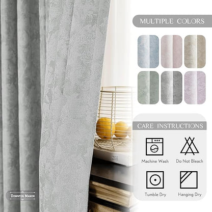 Beauoop Grey Floral Jacquard Blackout Curtains 72 Inches Long 2 Panels - Image 8
