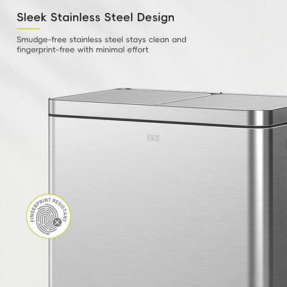EKO Edison Dual Trash Can for Recycling and Trash, 8+8 Gallons Kitchen Garbage - Image 8