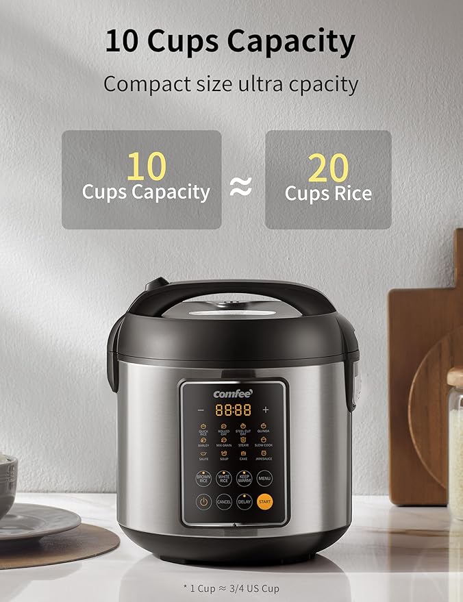 COMFEE' Rice Cooker, 14-in-1 Stainless Steel Multi Cooker, Slow Cooker - Image 4