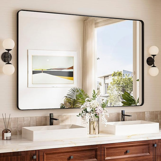 TokeShimi 55x36 Bathroom Mirror Black, Aluminum Framed Bathroom Mirror by RefinedBathroomAccessories