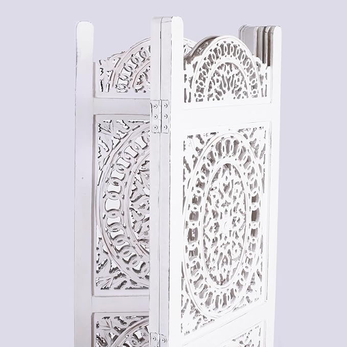 Lightnpro 4-Panel Wooden Room Divider 48 × 64 Inch Antique White Finish - Image 8