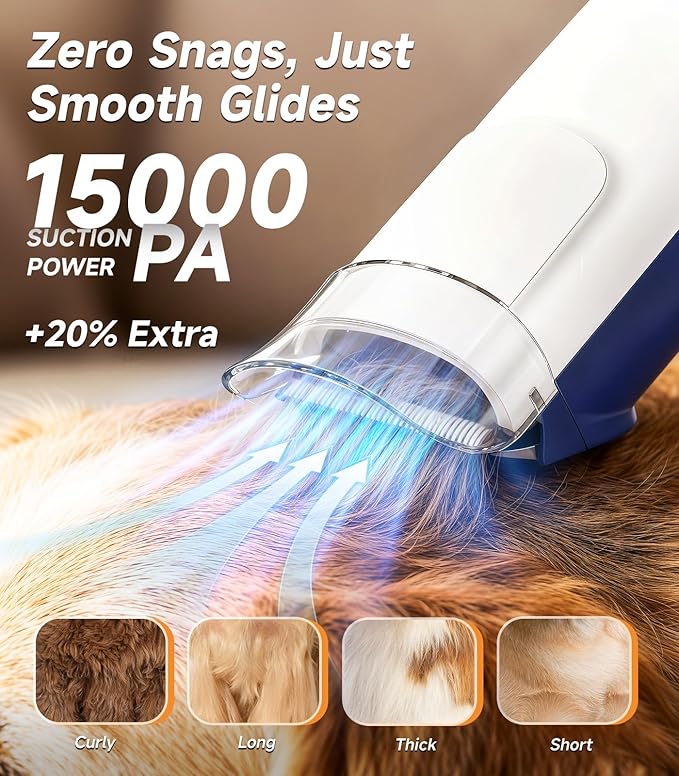 Dog Grooming Kit with Vacuum, 15000Pa Pet Hair Clipper and Shedding Brush - Image 2