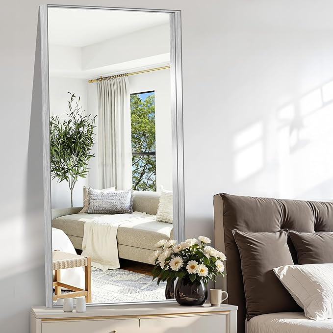 CIRCUMI Silver Bathroom Mirror, Brushed Finish, Tempered Glass, Large Mirror - Image 5