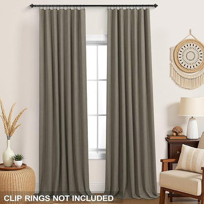 KOUFALL Dark Taupe Brown Curtains 108 Inches Long Blackout Linen Back Tab - Image 4