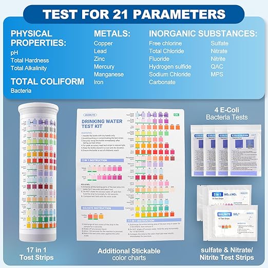 21-in-1 Home Drinking Water Testing Kit, 145 Strips + 4 Bacteria Tests - Image 3