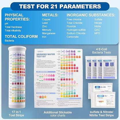 21-in-1 Home Drinking Water Testing Kit, 145 Strips + 4 Bacteria Tests - Image 3