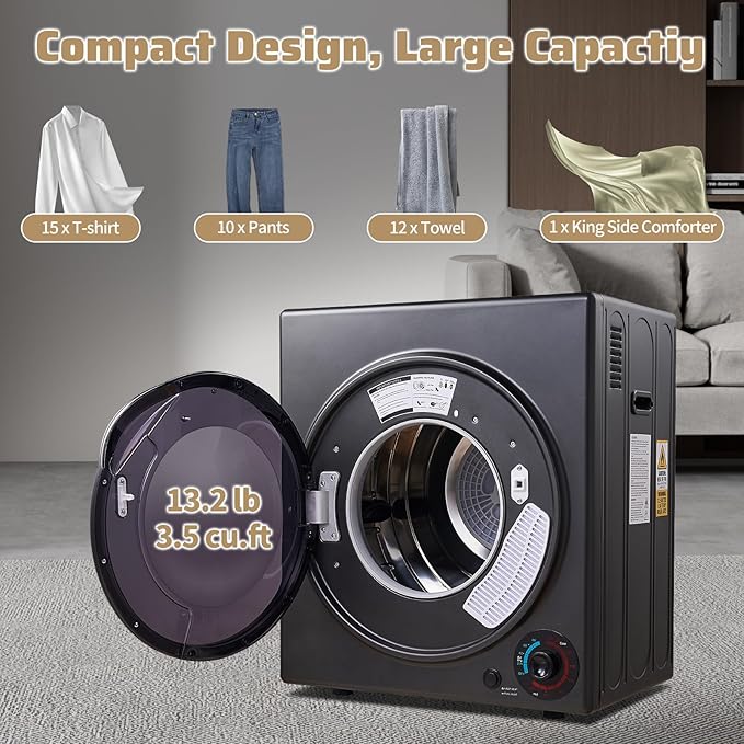 CTT Portable Clothes Dryer 3.5 cu.ft, 1500W Compact Dryer - Image 7