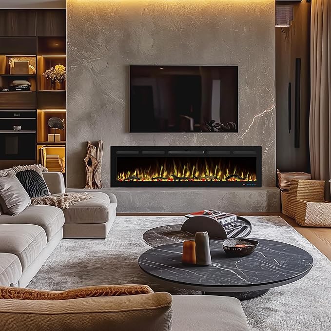 74" WiFi Electric Fireplace Inserts, Recessed and Wall Mounted Fireplace Heater - Image 8