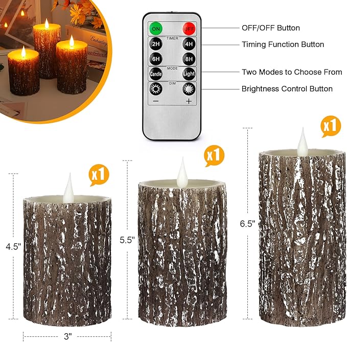 Flameless Candles Battery Operated Pillar Pine Effect Real Wax Flickering 3D - Image 3