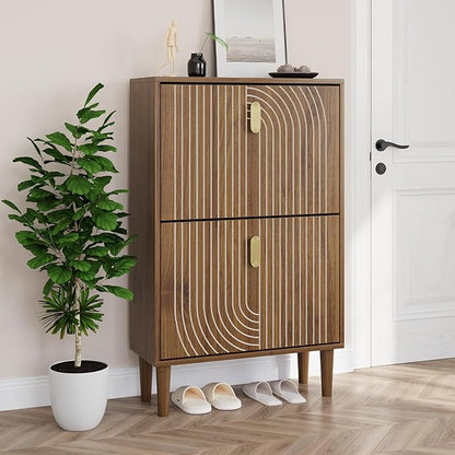 Smuxee Shoe Cabinet with 2 Flip Drawers, 23.6" Walnut Hidden Shoe Storage by Smuxee