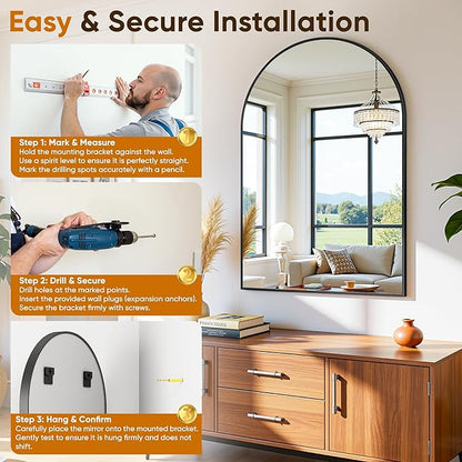 Arched Mirror 20"x30", Bathroom Mirror, Wall Mounted Vanity Mirror - Image 8