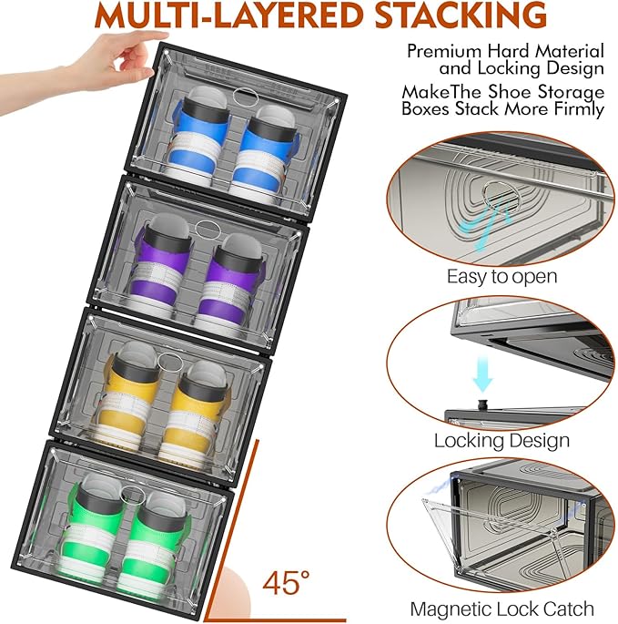 6 Pack Thicken Shoe Organizer Stackable, Upgraded Sturdy Shoe Storage Box - Image 2