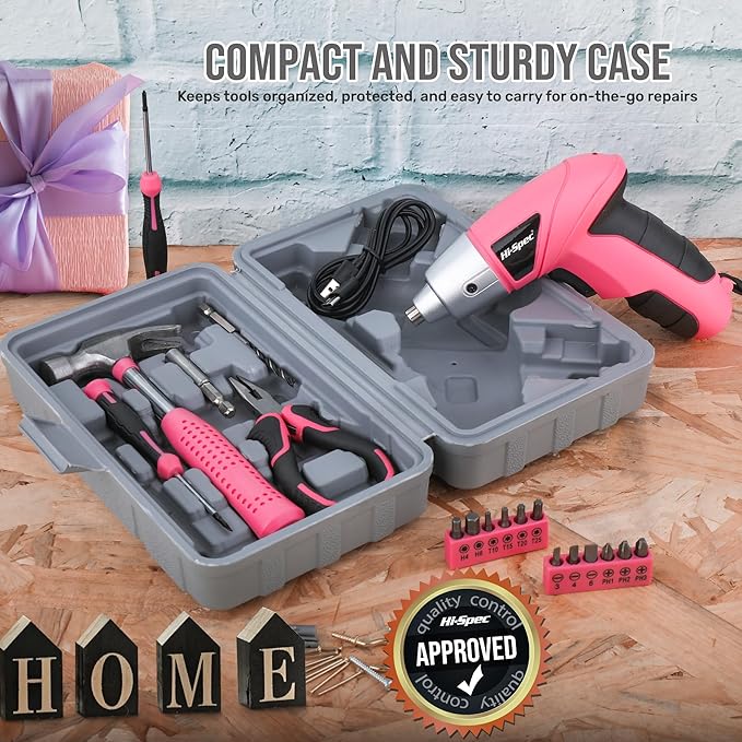 Hi-Spec Electric Screwdriver 19pc 3.6V Pink USB Small Power Screwdriver Set. - Image 7
