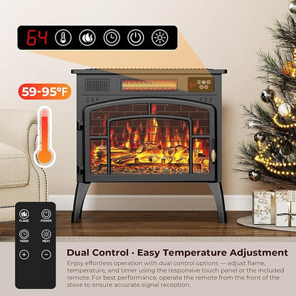 BREEZEHEAT Electric Fireplace Stove-Freestanding Fireplace Heater w/ 3D Flame - Image 3