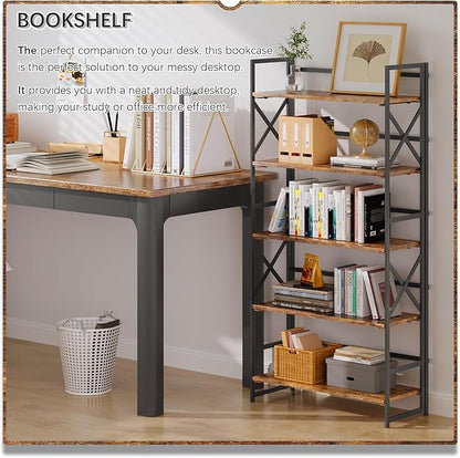 4NM 5 Tiers No Assembly Book Shelves, 51.2" H Folding Bookshelf Bookcase Open - Image 3