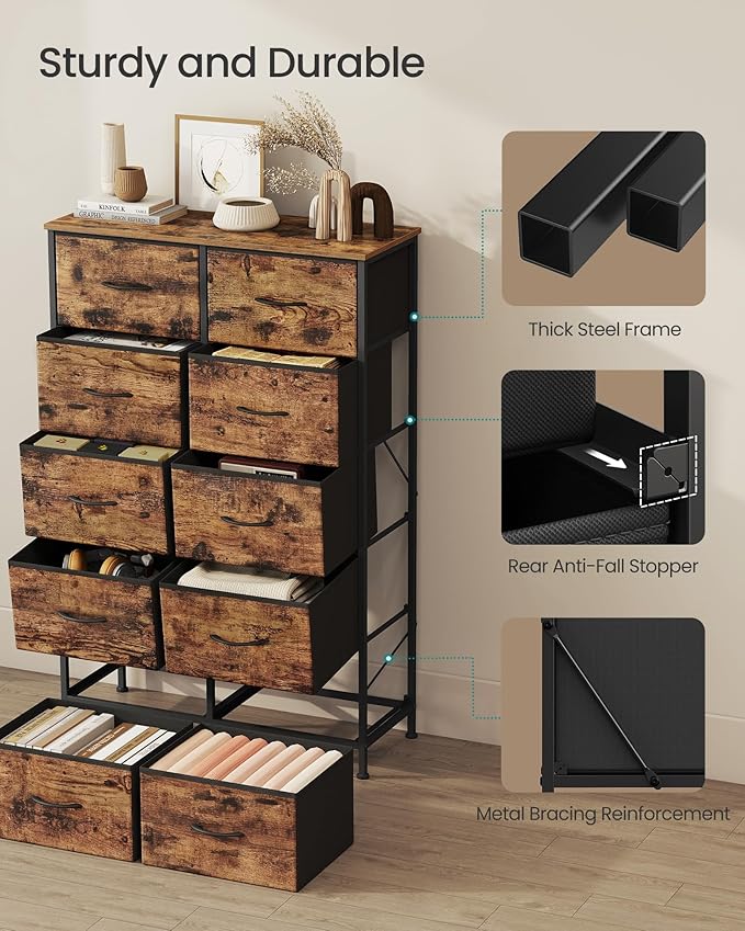 SONGMICS Dresser for Bedroom, Chest of Drawers, 10 Non-Woven Fabric Drawers - Image 6