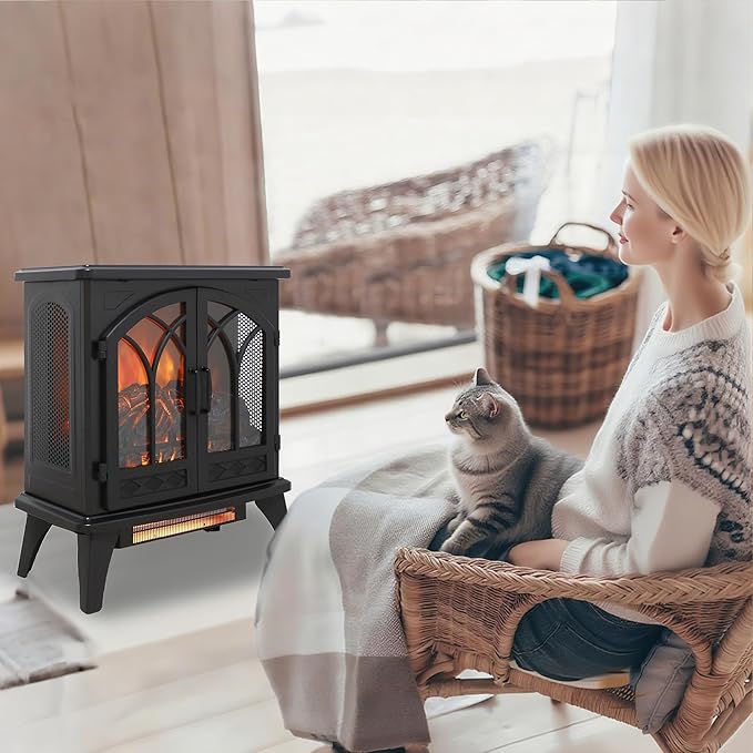 24" Electric Fireplace, Freestanding Fireplace Heater w/Realistic Flame - Image 2