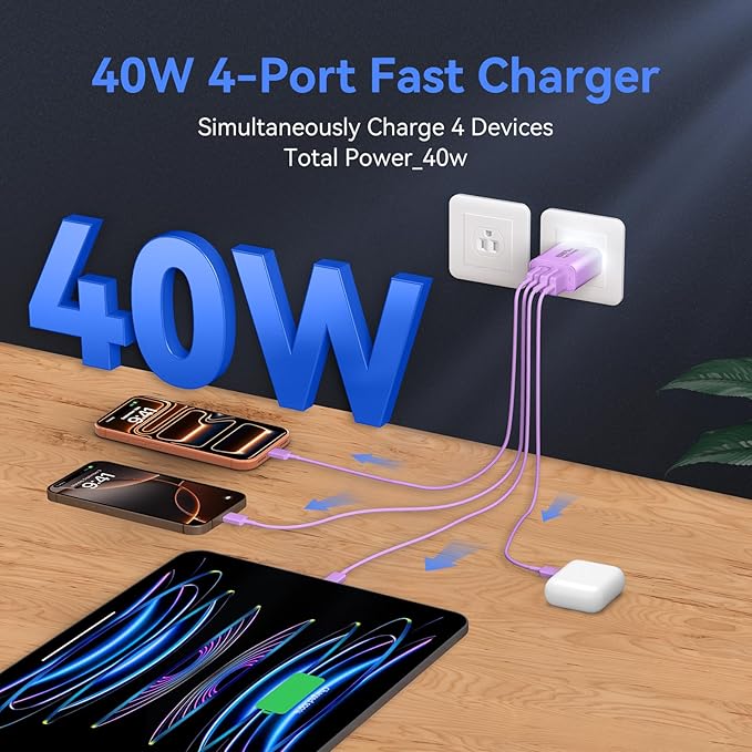 USB C Wall Fast Charger Block, 40W 4-Port Type C Chargers Fast Charging Blocks - Image 3