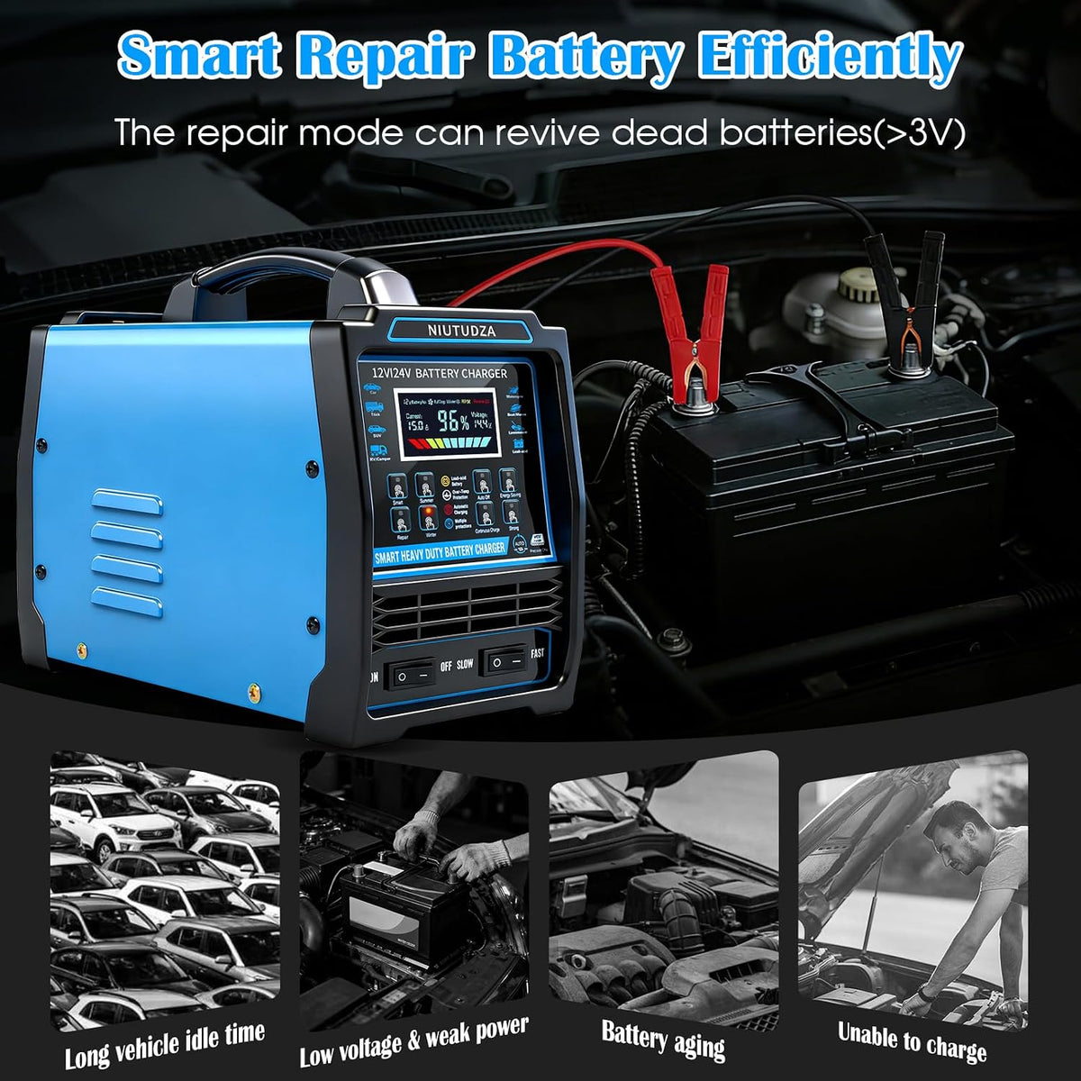 12V 24V Car Battery Charger Heavy Duty 0-15A Automatic Battery Maintainer