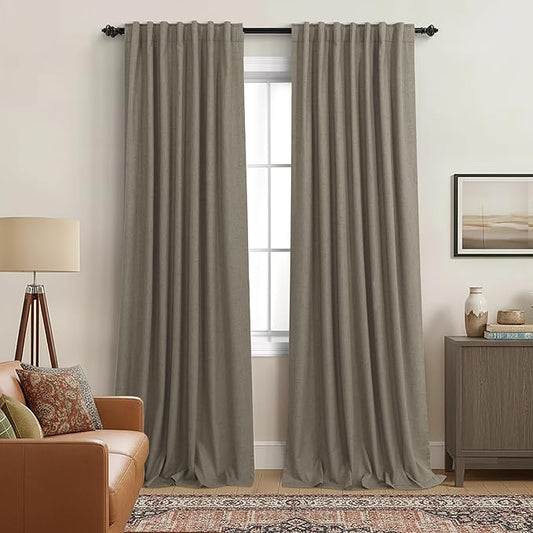 KOUFALL Soundproof Blackout Curtains 90 Inch Long Linen Black Out Noise by KOUFALL