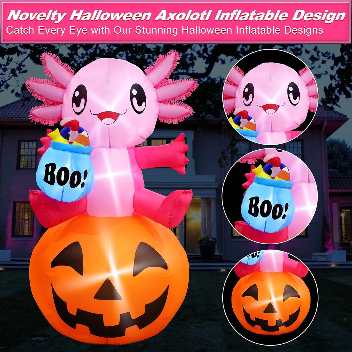 anroog Halloween Decorations Outdoor 5.2FT Axolotl Inflatables Pumpkin Blow U...