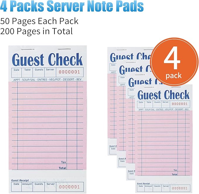 4 Pack Pink Guest Checks Books for Servers Server Note Pads, Waiter Checkbook - Image 2
