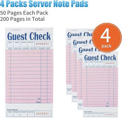 4 Pack Pink Guest Checks Books for Servers Server Note Pads, Waiter Checkbook - Image 2
