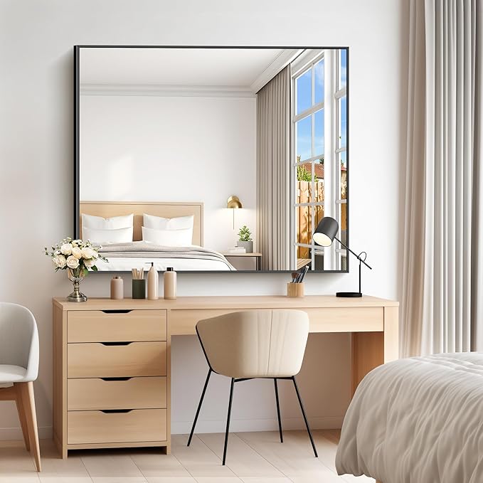 40x48inch Black Bathroom Mirror, Large Rectangular Wall Mirrors - Image 6