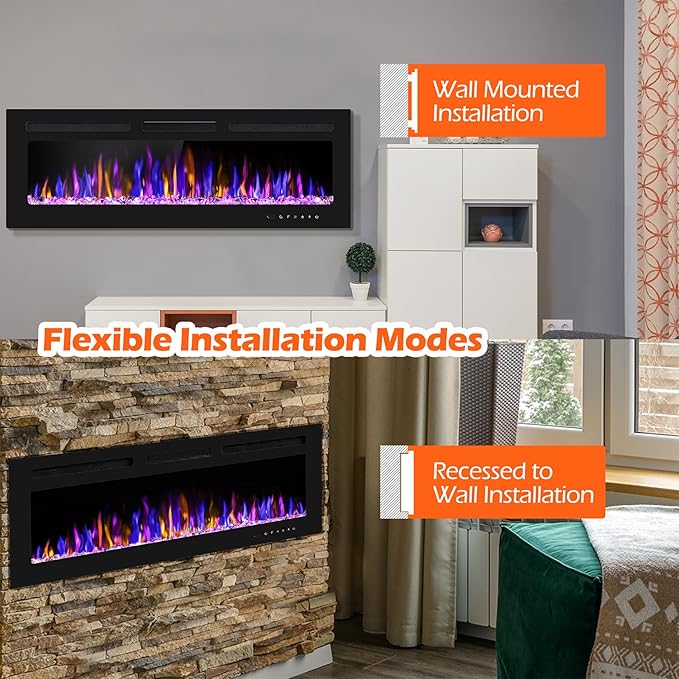 50" Electric Fireplace Wall Mounted and Recessed - Image 9