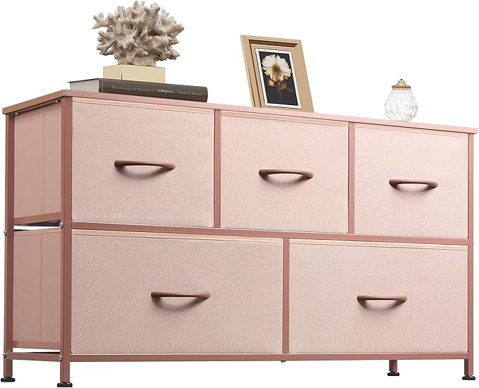 WLIVE Dresser for Bedroom with 5 Drawers, Wide Chest of Drawers, Fabric Dresser by WLIVE