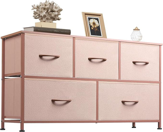 WLIVE Dresser for Bedroom with 5 Drawers, Wide Chest of Drawers, Fabric Dresser by WLIVE