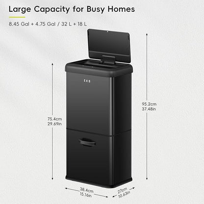 EKO Vintage 50L / 13.2 Gallon Motion Sensor Trash Can, Dual Compartment 32L + - Image 2