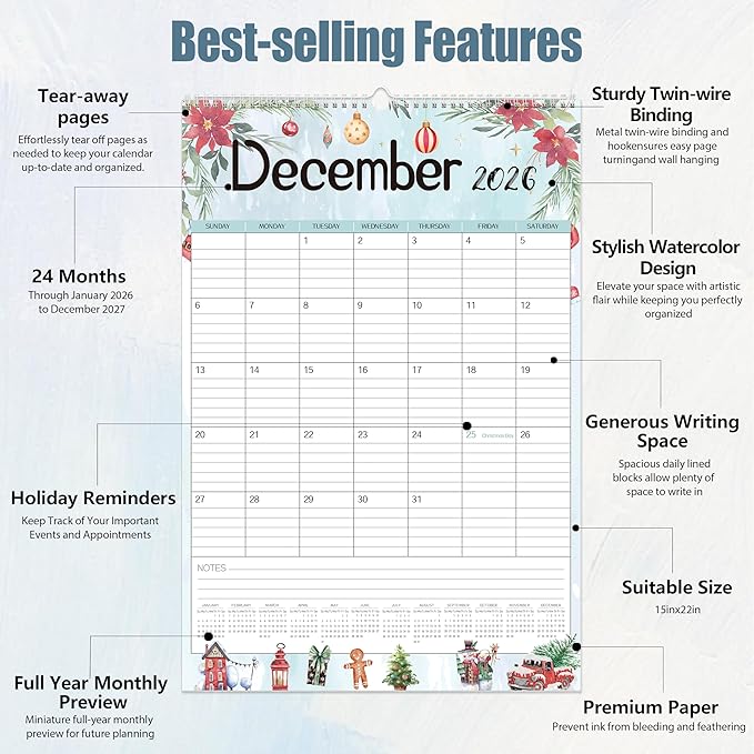 GuassLee Large Wall Calendar 2026-2027, 24-Month Vertical Wall Calendar Runs - Image 6