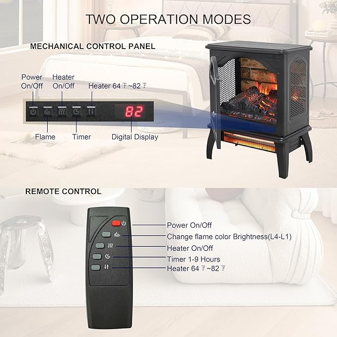 18" Electric Fireplace Heater, Freestanding Fireplace - Image 5